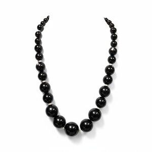 Black Lucite Bead Small Silver Tone Bead Gradual Necklace